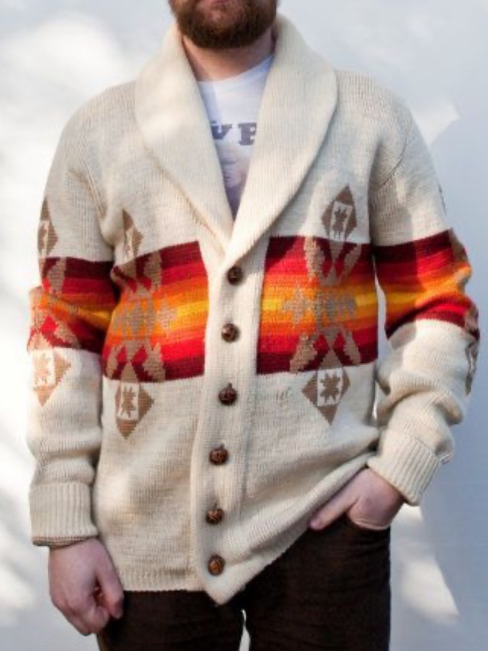Pendleton Vintage 1970s Western Aztec Wool Shawl Collar Cardigan Sweater M - Picture 4 of 15